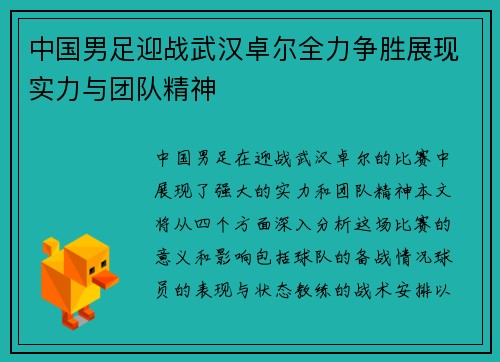 中国男足迎战武汉卓尔全力争胜展现实力与团队精神